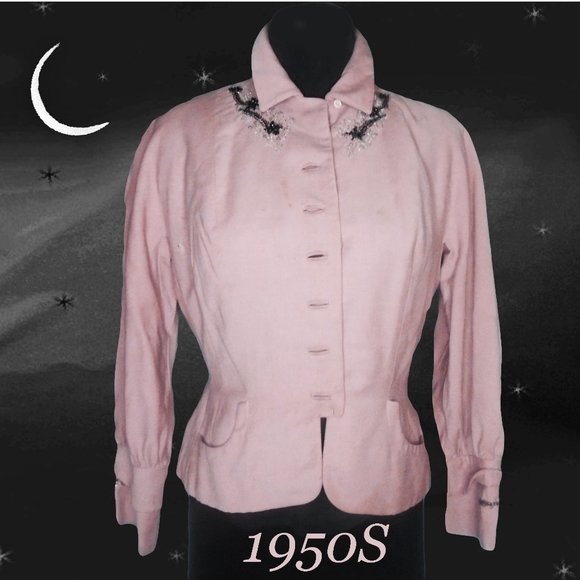 50s Pink Jacket with Rhinestones & Beading -- DAMAGED 1950s VINTAGE - Picture 1 of 12